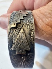 Native American Fred Harvey Sterling Silver Stamped Thunderbird Bracelet As Is - Additional view 3