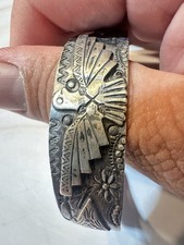 Native American Fred Harvey Sterling Silver Stamped Thunderbird Bracelet As Is - Additional view 4