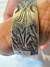 Native American Fred Harvey Sterling Silver Stamped Thunderbird Bracelet As Is - Additional view 6