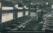 Railroad Beautiful Club-Lounge Cars Santa Fe Scout Fred Harvey Original Vintage