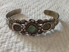 Vintage Navajo Stamped Sterling Silver Turquoise Cuff Bracelet Fred Harvey Era