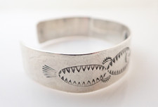 Vintage Harvey Era Navajo Stamped Design Stacker Sterling Silver Cuff Bracelet - Additional view 1