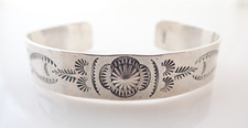Vintage Harvey Era Navajo Stamped Design Stacker Sterling Silver Cuff Bracelet