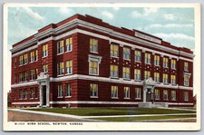 Newton Kansas~High School Building~1920s Fred Harvey Postcard
