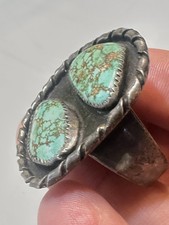 Fred Harvey Navajo Sterling Silver Spider Web Double Turquoise Shadowbox Ring 13 - Additional view 2