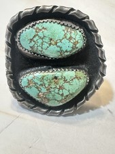 Fred Harvey Navajo Sterling Silver Spider Web Double Turquoise Shadowbox Ring 13 - Additional view 4