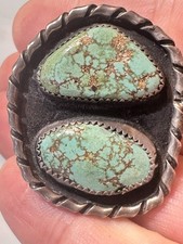 Fred Harvey Navajo Sterling Silver Spider Web Double Turquoise Shadowbox Ring 13 - Additional view 6