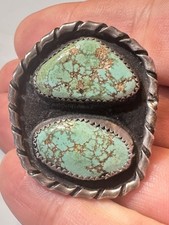Fred Harvey Navajo Sterling Silver Spider Web Double Turquoise Shadowbox Ring 13 - Additional view 7