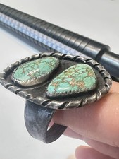 Fred Harvey Navajo Sterling Silver Spider Web Double Turquoise Shadowbox Ring 13