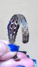 Wonderful Fred Harvey Era Native Sterling Silver, Turquoise Stamp Work Bracelet - Additional view 11