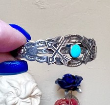 Wonderful Fred Harvey Era Native Sterling Silver, Turquoise Stamp Work Bracelet - Additional view 12