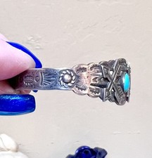 Wonderful Fred Harvey Era Native Sterling Silver, Turquoise Stamp Work Bracelet - Additional view 14
