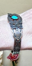 Wonderful Fred Harvey Era Native Sterling Silver, Turquoise Stamp Work Bracelet - Additional view 9