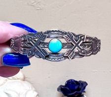 Wonderful Fred Harvey Era Native Sterling Silver, Turquoise Stamp Work Bracelet - Additional view 10