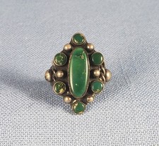Vintage sterling silver green turquoise ring Navajo Fred Harvey era sz 8.5