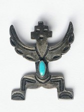 Vintage Fred Harvey Era Sterling Silver & Turquoise Knife Wing Dancer Brooch Pin - Additional view 4