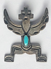 Vintage Fred Harvey Era Sterling Silver & Turquoise Knife Wing Dancer Brooch Pin