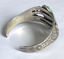 Vintage  Fred Harvey Era “Navajo” Sterling & Turquoise Stamped Cuff Bracelet+++ - Additional view 3