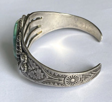 Vintage  Fred Harvey Era “Navajo” Sterling & Turquoise Stamped Cuff Bracelet+++ - Additional view 5