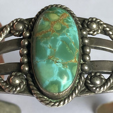 Vintage  Fred Harvey Era “Navajo” Sterling & Turquoise Stamped Cuff Bracelet+++ - Additional view 7