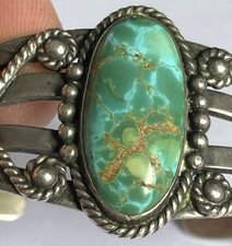 Vintage  Fred Harvey Era “Navajo” Sterling & Turquoise Stamped Cuff Bracelet+++ - Additional view 9