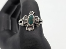 Vintage Navajo Sterling Silver Fred Harvey Era Thunderbird Ring W/ Turquoise...