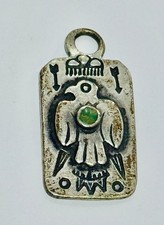 Fred Harvey Era Navajo Sterling Silver and Turquoise Thunderbird Pendant Tag LS