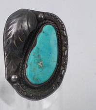1940's Navajo TURQUOISE Fred Harvey Era Sterling Ring Size 5.5