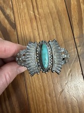 FRED HARVEY Era Turquoise & Sterling Arrows Cuff Bracelet Rare Vintage - Additional view 1