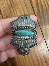 FRED HARVEY Era Turquoise & Sterling Arrows Cuff Bracelet Rare Vintage