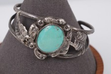 Vintage Fred Harvey Era Navajo Sterling Silver Green Turquoise Bracelet Sz 6.75