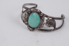 Vintage Fred Harvey Era Navajo Sterling Silver Green Turquoise Bracelet Sz 6.75