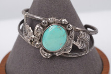 Vintage Fred Harvey Era Navajo Sterling Silver Green Turquoise Bracelet Sz 6.75"