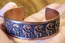 Vntg Navajo Fred Harvey Era WHEELER Co Hand Stamped Solid Copper Cuff Bracelet - Additional view 3