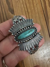 FRED HARVEY Era Turquoise & Sterling Arrows Cuff Bracelet Rare Vintage