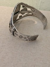 Vintage Fred Harvey Era Bell Sterling 925 Turquoise Ornate Cuff Bracelet - Additional view 2