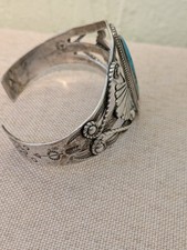Vintage Fred Harvey Era Bell Sterling 925 Turquoise Ornate Cuff Bracelet - Additional view 4