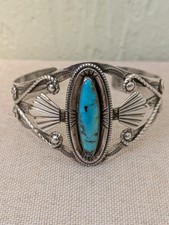 Vintage Fred Harvey Era Bell Sterling 925 Turquoise Ornate Cuff Bracelet