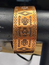Fred Harvey Copper Cuff Bracelet Wheeler Manufacturing WMCO 30mm Navajo Symbols - Additional view 1