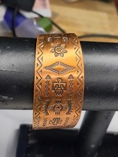 Fred Harvey Copper Cuff Bracelet Wheeler Manufacturing WMCO 30mm Navajo Symbols - Additional view 2