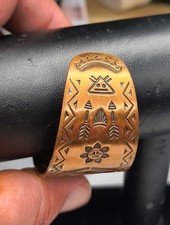 Fred Harvey Copper Cuff Bracelet Wheeler Manufacturing WMCO 30mm Navajo Symbols - Additional view 3