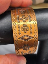 Fred Harvey Copper Cuff Bracelet Wheeler Manufacturing WMCO 30mm Navajo Symbols - Additional view 4