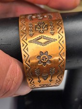 Fred Harvey Copper Cuff Bracelet Wheeler Manufacturing WMCO 30mm Navajo Symbols - Additional view 5