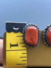 Fred Harvey Era Navajo Sterling Silver Large Mediterranean Coral Chunk Earrings - Additional view 1