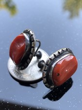 Fred Harvey Era Navajo Sterling Silver Large Mediterranean Coral Chunk Earrings - Additional view 12