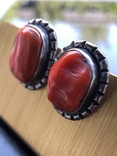 Fred Harvey Era Navajo Sterling Silver Large Mediterranean Coral Chunk Earrings - Additional view 16
