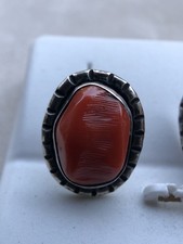 Fred Harvey Era Navajo Sterling Silver Large Mediterranean Coral Chunk Earrings - Additional view 20