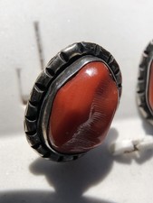 Fred Harvey Era Navajo Sterling Silver Large Mediterranean Coral Chunk Earrings - Additional view 3