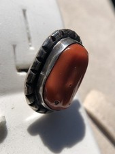 Fred Harvey Era Navajo Sterling Silver Large Mediterranean Coral Chunk Earrings - Additional view 4