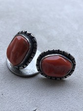 Fred Harvey Era Navajo Sterling Silver Large Mediterranean Coral Chunk Earrings - Additional view 10